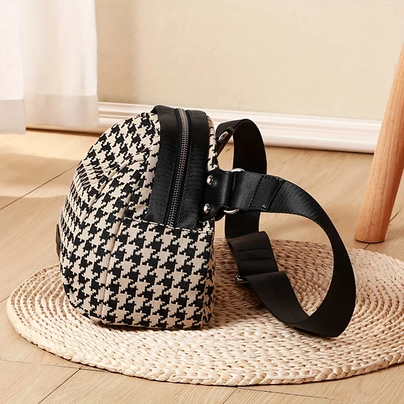 Women Bags Zip - Versatile Houndstooth Canvas Bag for Women